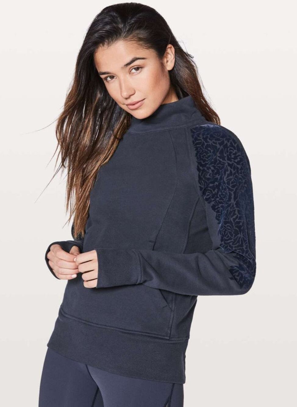 Lululemon Floral Flock Pullover Midnight Navy Mockneck size 8
